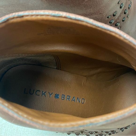 Lucky Brand Sancha Brown Zip Up Studded Heel Bootie Boots - Picture 11 of 11